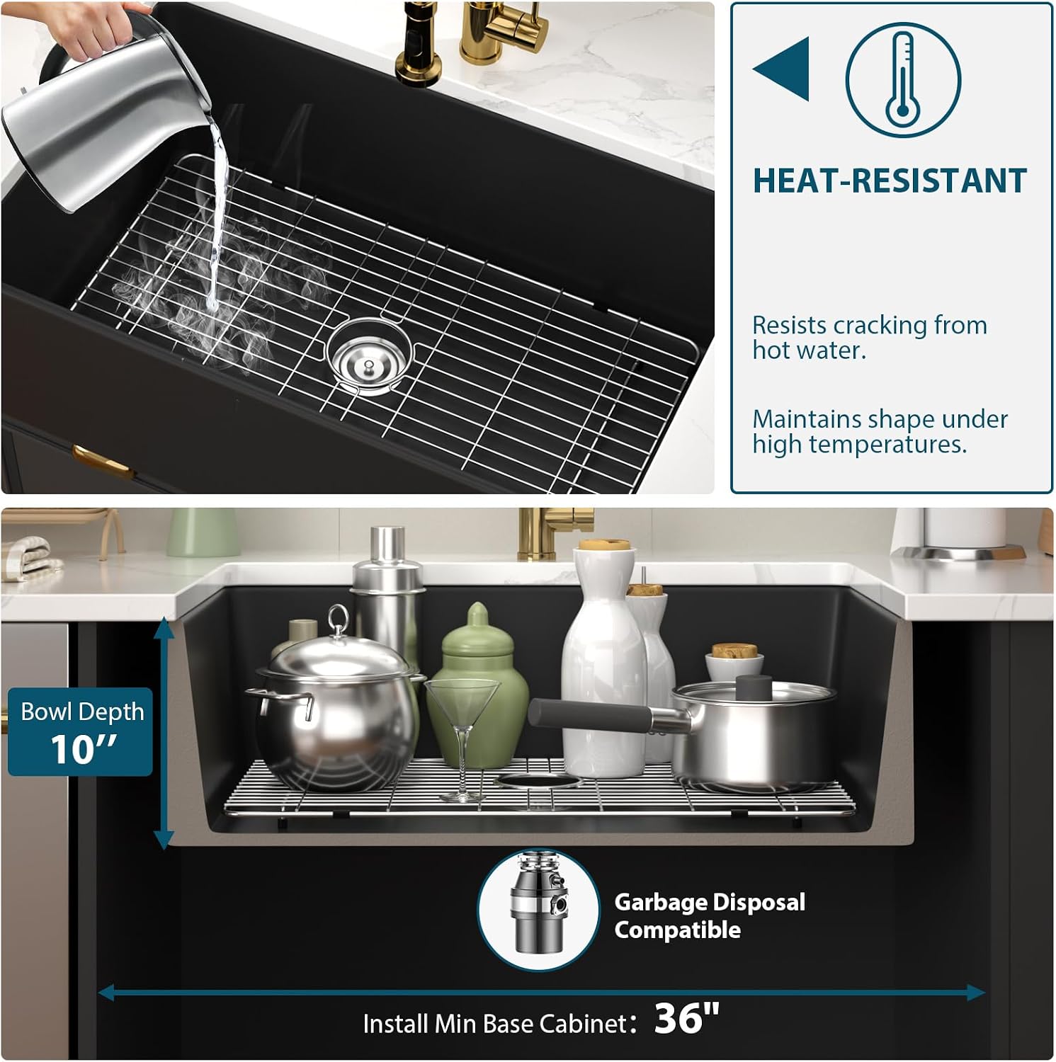 Black Farmhouse Sink Workstation 33x20 Kitchen Sink 33 Inch Black Fireclay Porcelain Apron Front Kitchen Sinks Single Bowl 10 Inch Deep Ceramic Farm Sinks