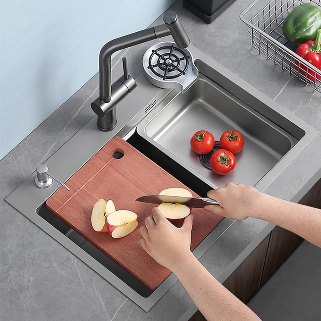 304 Stainless Steel Single Bowl Kitchen Sink Multi-Functional Bar Sink Nano RV Sink with Faucet and Cup Washer Top Mount Or Undermount (Color : Gray, Size : 65x45x21cm) (Gray 60x45x21cm)