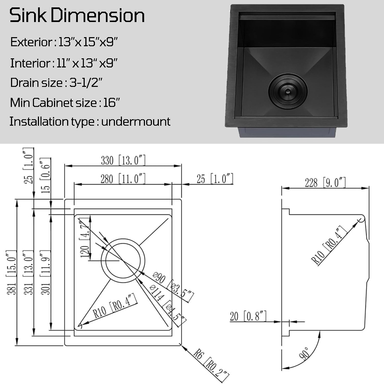 KINGO HOME Black Undermount Bar Sink, 13x15 Inch Stainless Steel Small Workstation RV Sinks 16 Gauge Ledge Kitchen Gunmetal Black Single Bowl Kitchen Wet Bar Prep Sink with Accessories