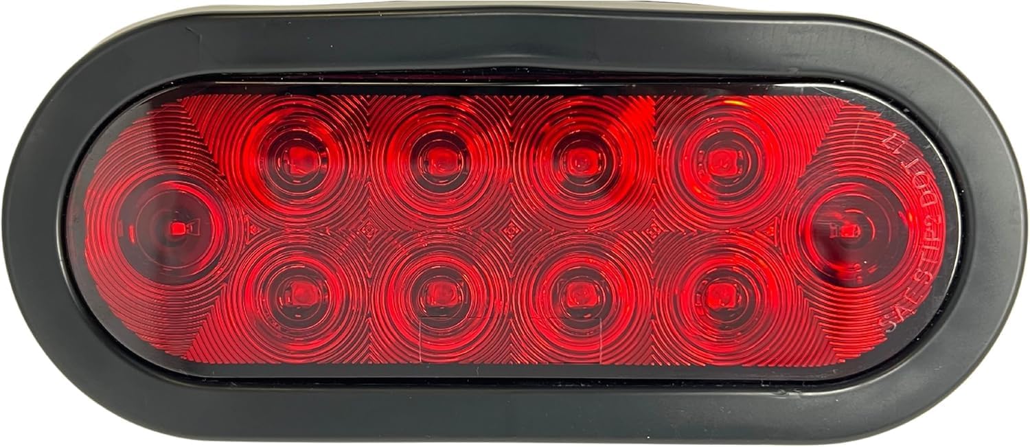 All Star Truck Parts 10X Red 6' Oval 10 LED Trailer Stop Turn Tail Light Kit DOT Certified + Grommets & Plugs IP67 Waterproof Parking Signal Headache Rack Backrack Truck Trailer 12V Reflective Lens