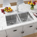 Rhbamoa 32 Inch Double Bowl Kitchen Sink Undermount,16-GaugeT304 Stainless Steel Kitchen Sink,50/50 Undermount Double Sinks with Accessories,Deep Sinks with Brushed Finish,Round Corner