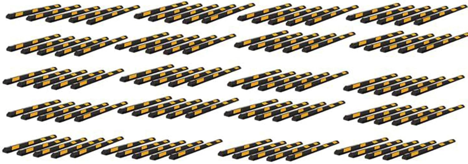 ZONETECH Parking Stopper for Garage Heavy Duty Rubber Parking Curb Stops 72' Garage Parking Stops 100-Pack Premium Quality Garage Wheel Stop Professional Grade w/Yellow Reflective Tape Bolts Included
