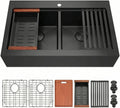 LQS Double Bowl Kitchen Sink, Undermount/Drop In Kitchen Sink, Double Bowl Stainless Steel Kitchen Sinks, 16 Gauge Stainless Steel Handmade Sinks (Black, 28' x 22' x 10')