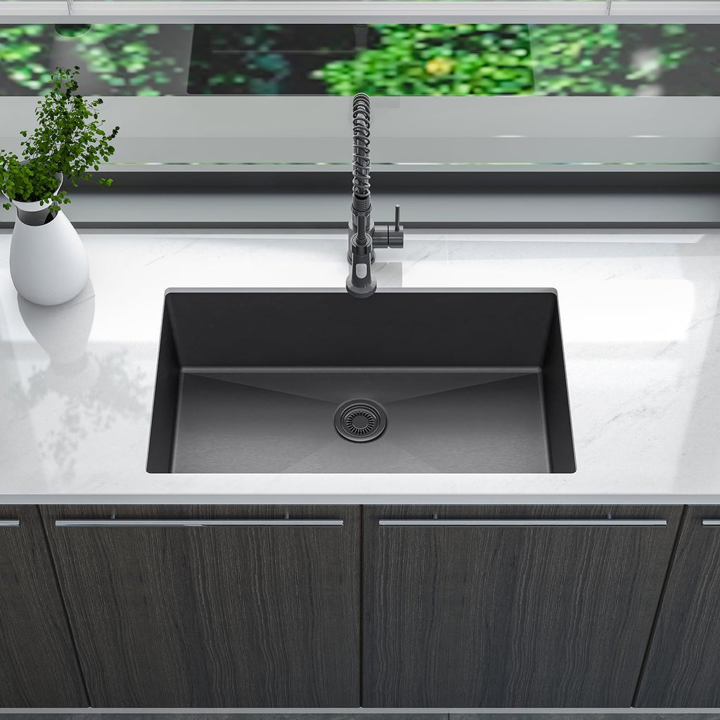 Sinber HU3219S-B 32' x 19' x 10' Undermount Single Bowl Kitchen Sink with 18 Gauge 304 Stainless Steel Black Finish (Sink Only)