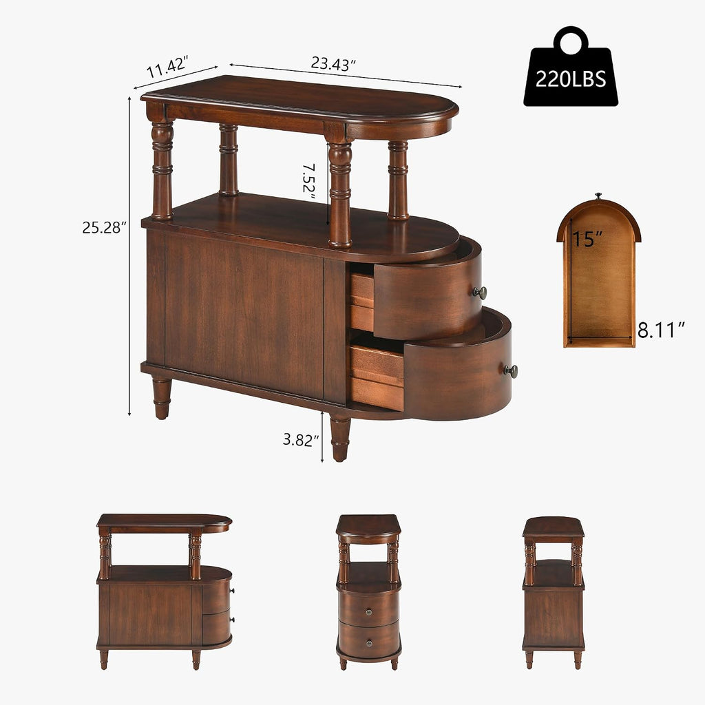 Narrow End Table with 2 Storage Drawers, Retro Vintage Sofa Beside Table, Wood Slim Telephone Table for Living Room,Saving-space, 23.4'L x 11.4'W x 25.3'H, No-Tools Assembly, Cherry Walnut BG-A508-CY