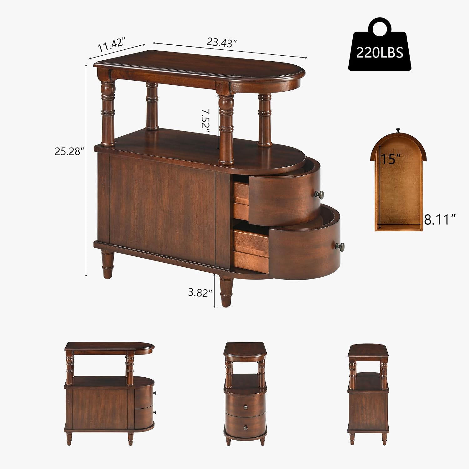 Narrow End Table with 2 Storage Drawers, Retro Vintage Sofa Beside Table, Wood Slim Telephone Table for Living Room,Saving-space, 23.4'L x 11.4'W x 25.3'H, No-Tools Assembly, Cherry Walnut BG-A508-CY