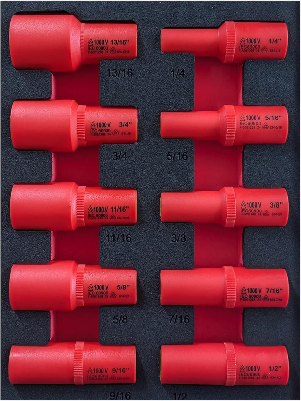 1000V VDE Insulated SAE Sockets | 10 Piece Set | 3/8' Drive