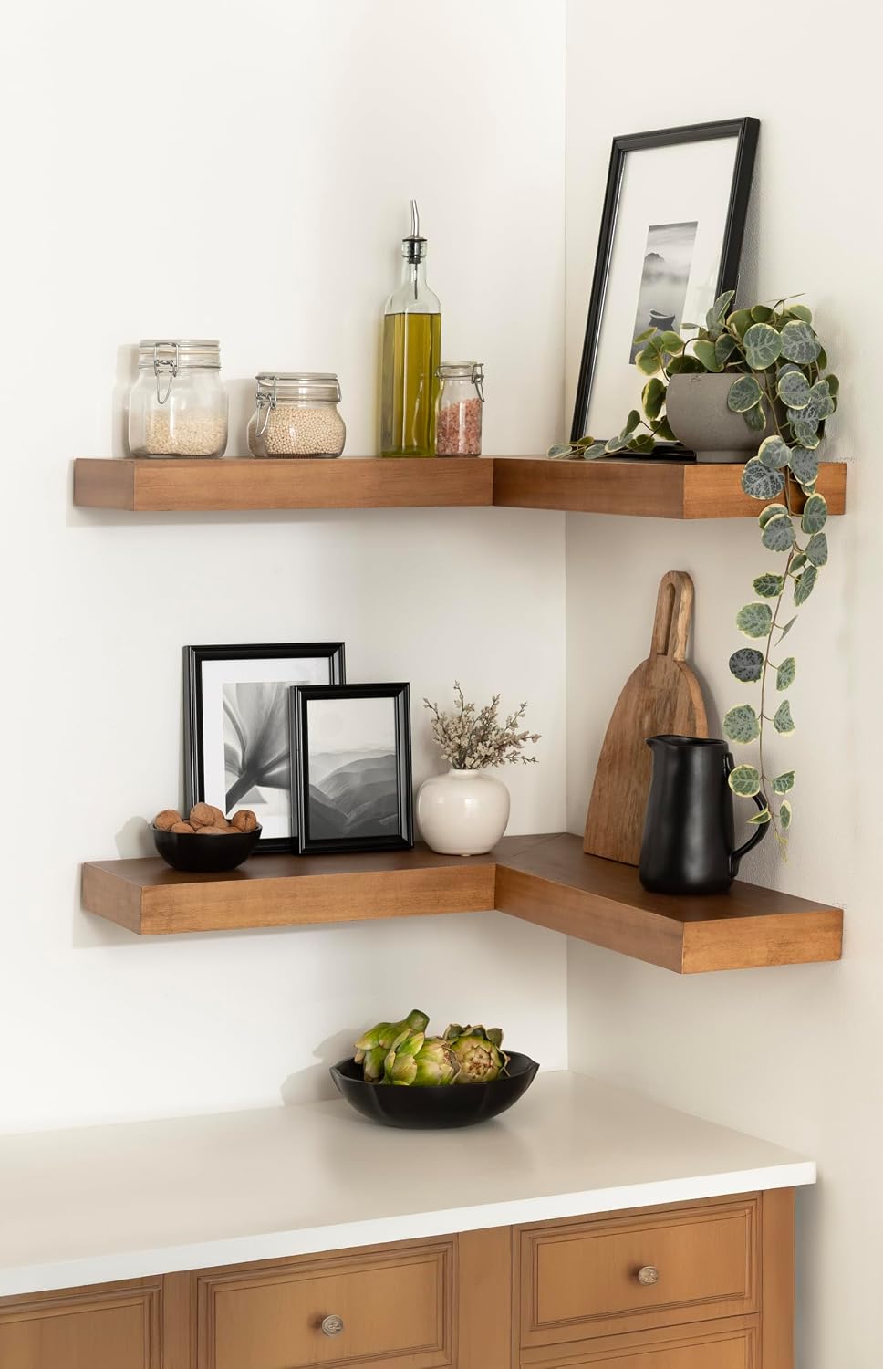 Kate and Laurel Havlock Modern Wood Two-Piece Floating Corner Shelf Set, 26 x 8 x 3, Rustic Brown, Wooden Corner Shelving with Unique Geometric Shape for Living Room Decor or Entryway Storage