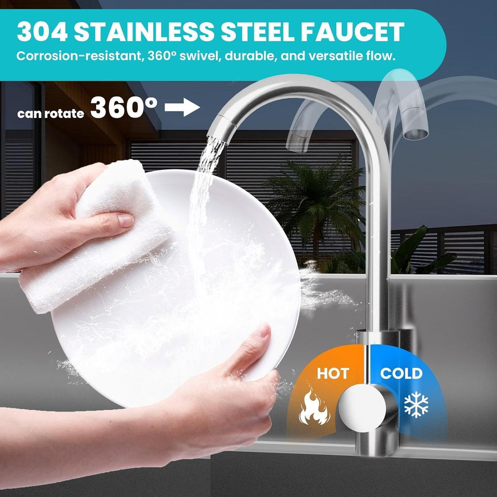 Utility Sink Stainless Steel Laundry Sink, 360 Degree Rotating Faucet, Hot And Cold Water Functions for Garage Kitchen Bathroom Laundry Use (Single Bowl 40'' Sink with Drawer and Workbench)