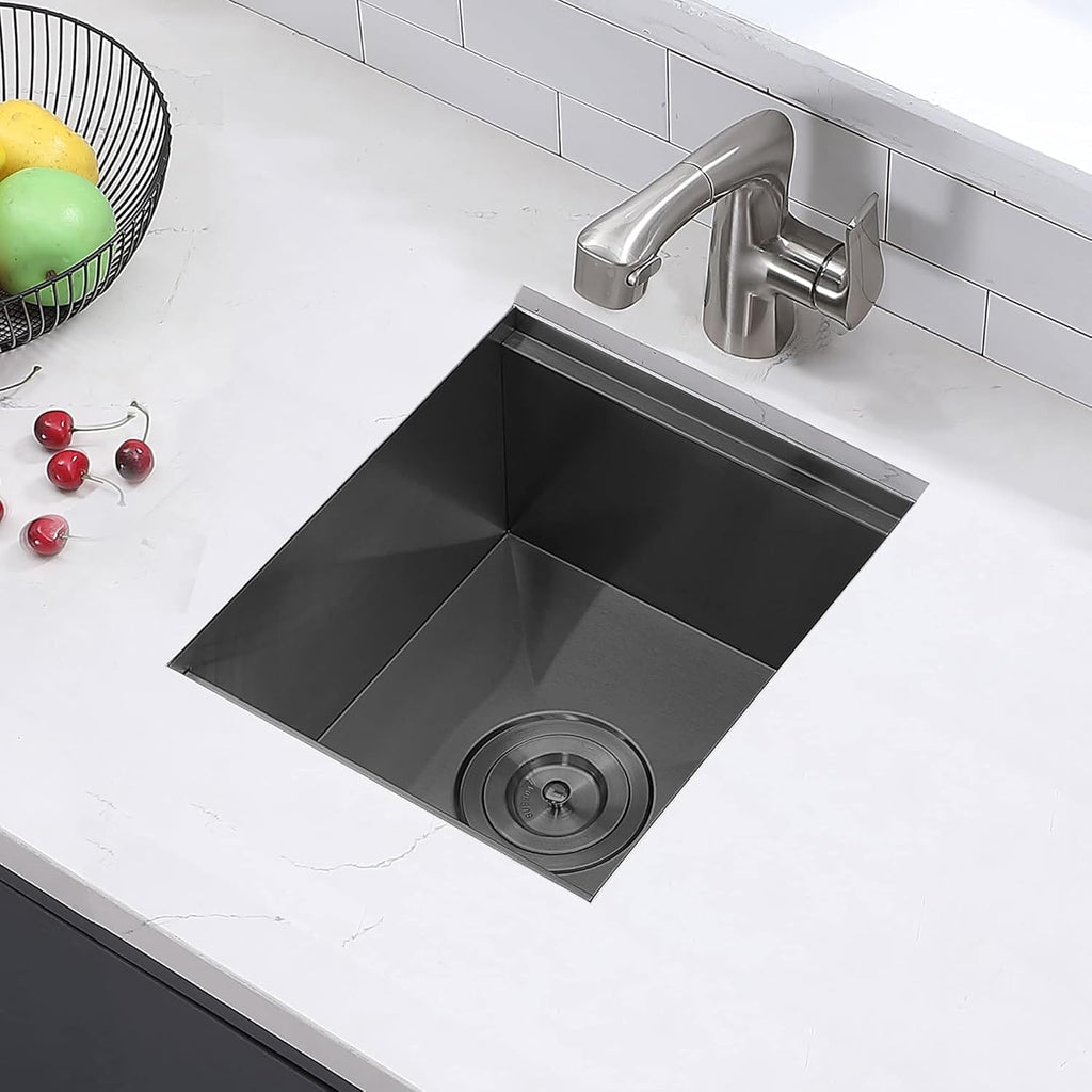 KINGO HOME Black Undermount Bar Sink, 13x15 Inch Stainless Steel Small Workstation RV Sinks 16 Gauge Ledge Kitchen Gunmetal Black Single Bowl Kitchen Wet Bar Prep Sink with Accessories