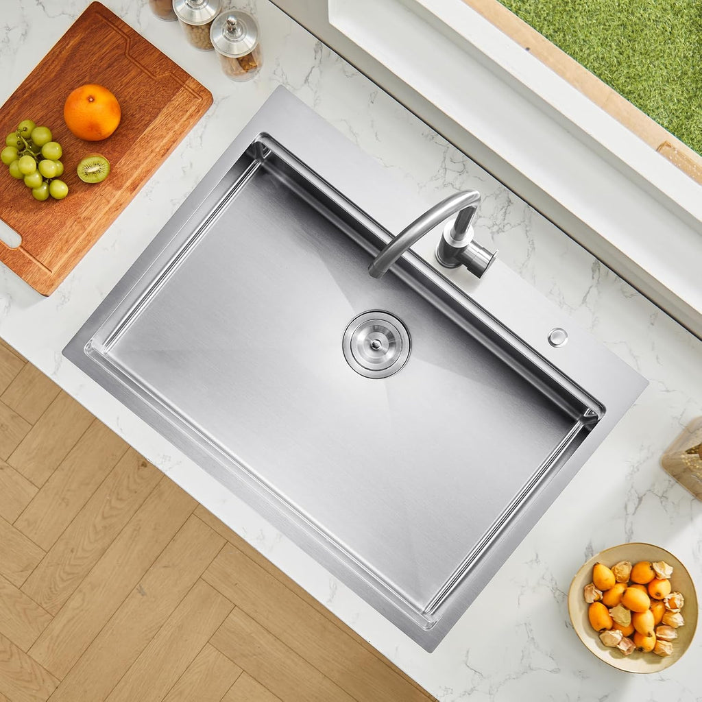VEVOR Drop In Kitchen Sink 30 Inch Kitchen Sink Workstation, 304 Stainless Steel Top Mount Sinks, Drop-In Single Bowl with Ledge & Multiple Accessories Sink for RV, Prep Kitchen, Bar 30 x 22 x 9inch