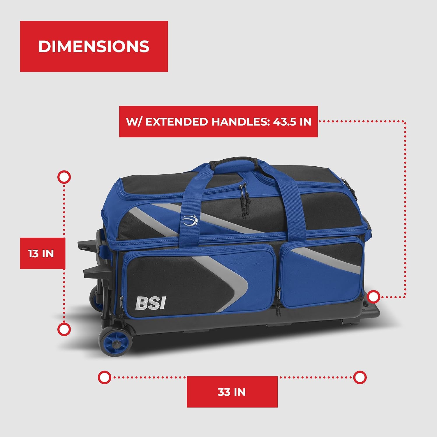 BSI Dash Roller Bowling Bag with Smooth Rolling Wheels, Padded Ball Compartment, Retractable Locking Handle, & Shoe Pocket