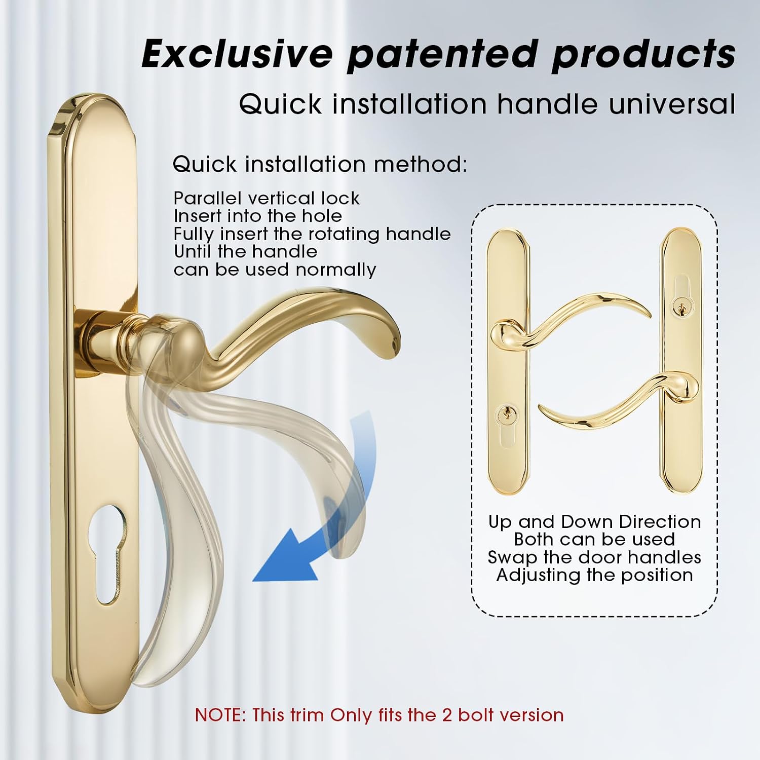 HauSun Storm Door Handle Set Replacement Kit with 2 Point Mortise Lock and Key,Security Door Keyed Lever Handle Fits for Pella or Larson Storm Door (Polished Gold)