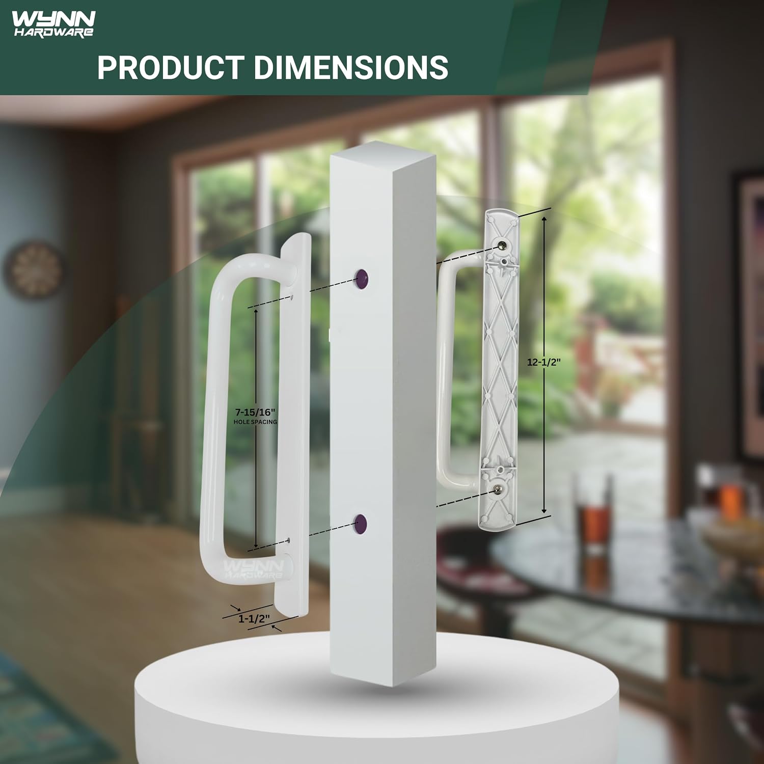 PGT 5400 Sliding Door Handle Set | White Handle Replacement for Patio Glass Door Repair 7-15/16 hole spacing 12.5' Faceplate Handle | Sliding Set Interior and Exterior (Screws NOT Included)