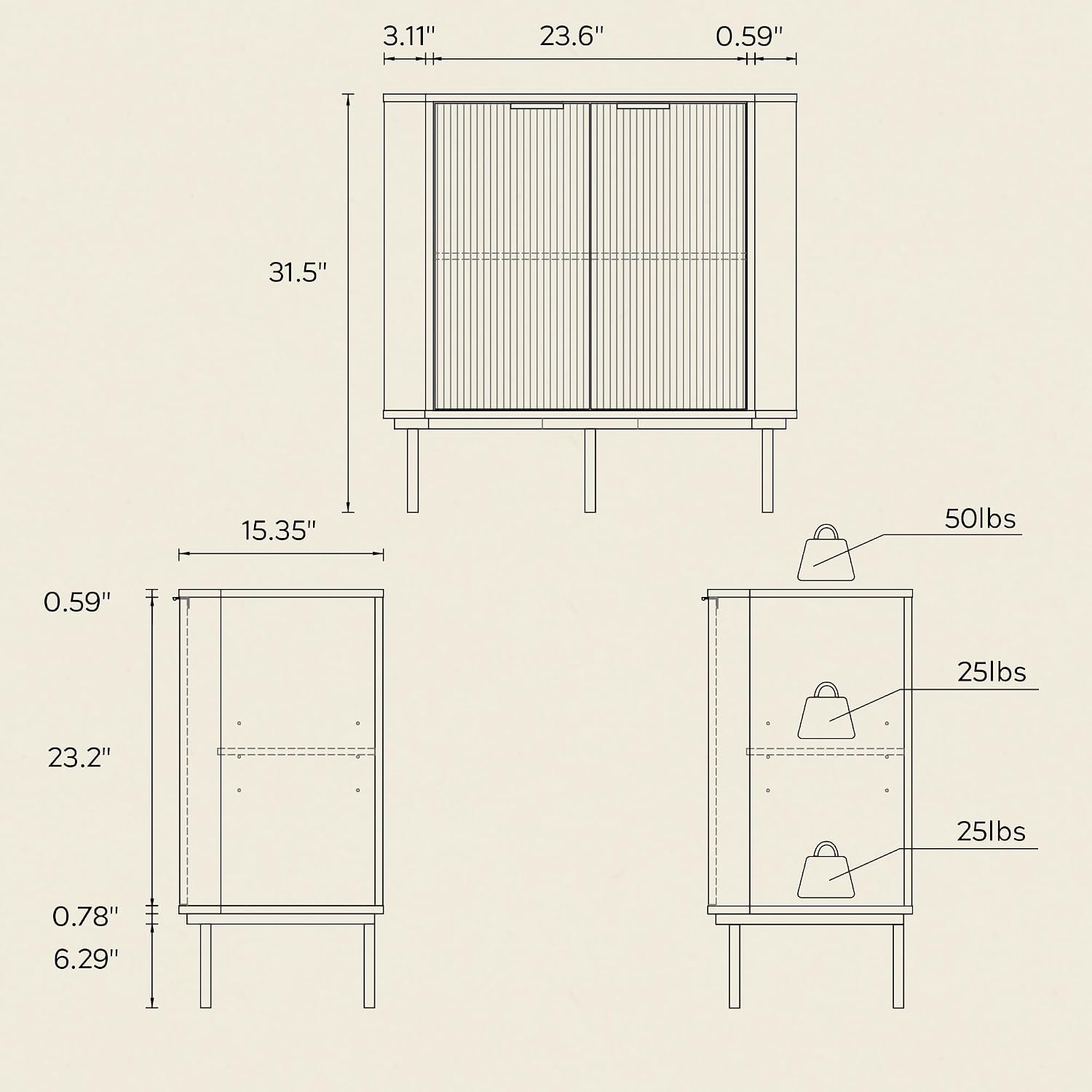 Modern Corner Cabinet, Fluted Small Floor Storage Cabinet with Adjustable Shelf, Freestanding Narrow Organizer for Living Room Kitchen, Natural Oak