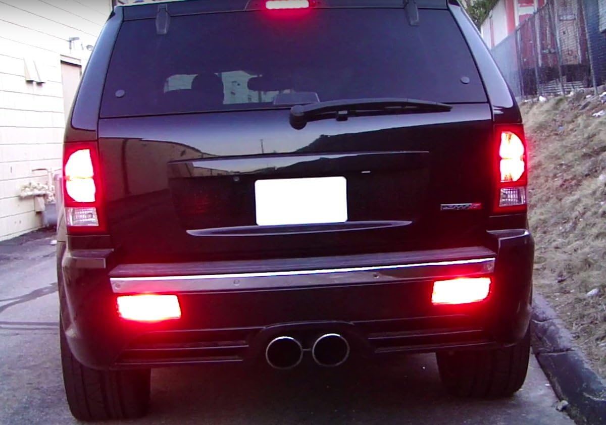 iJDMTOY Complete LED Rear Fog Light Kit Compatible With Jeep 2005-2010 Grand Cherokee WK1, Includes Brilliant Red LED Bulbs, Red Lens Foglamp Assemblies & Wiring Harness