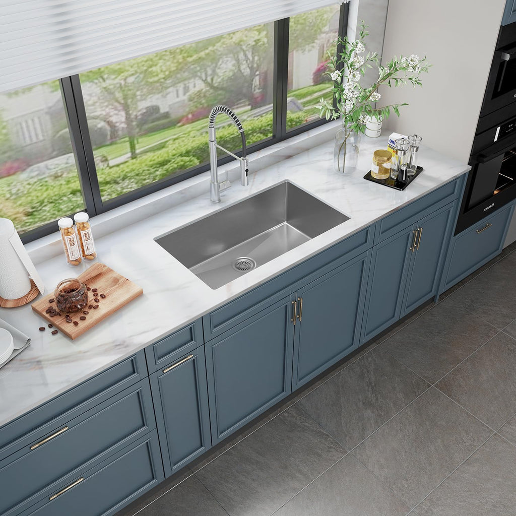 Sinber HU3219S-S 32' x 19' x 10' Undermount Single Bowl Kitchen Sink with 18 Gauge 304 Stainless Steel Satin Finish HU3219S-S (Sink Only)