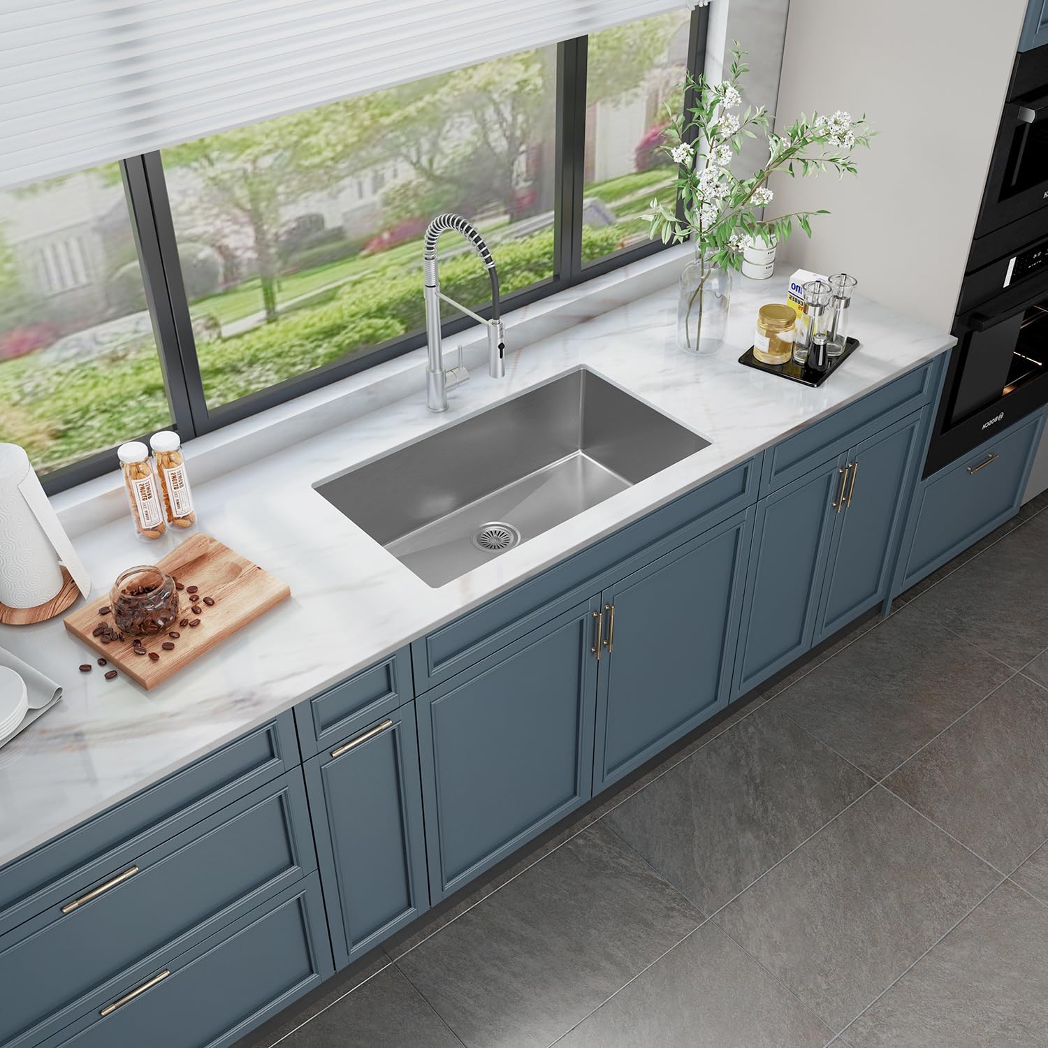 Sinber HU3219S-S 32' x 19' x 10' Undermount Single Bowl Kitchen Sink with 18 Gauge 304 Stainless Steel Satin Finish HU3219S-S (Sink Only)