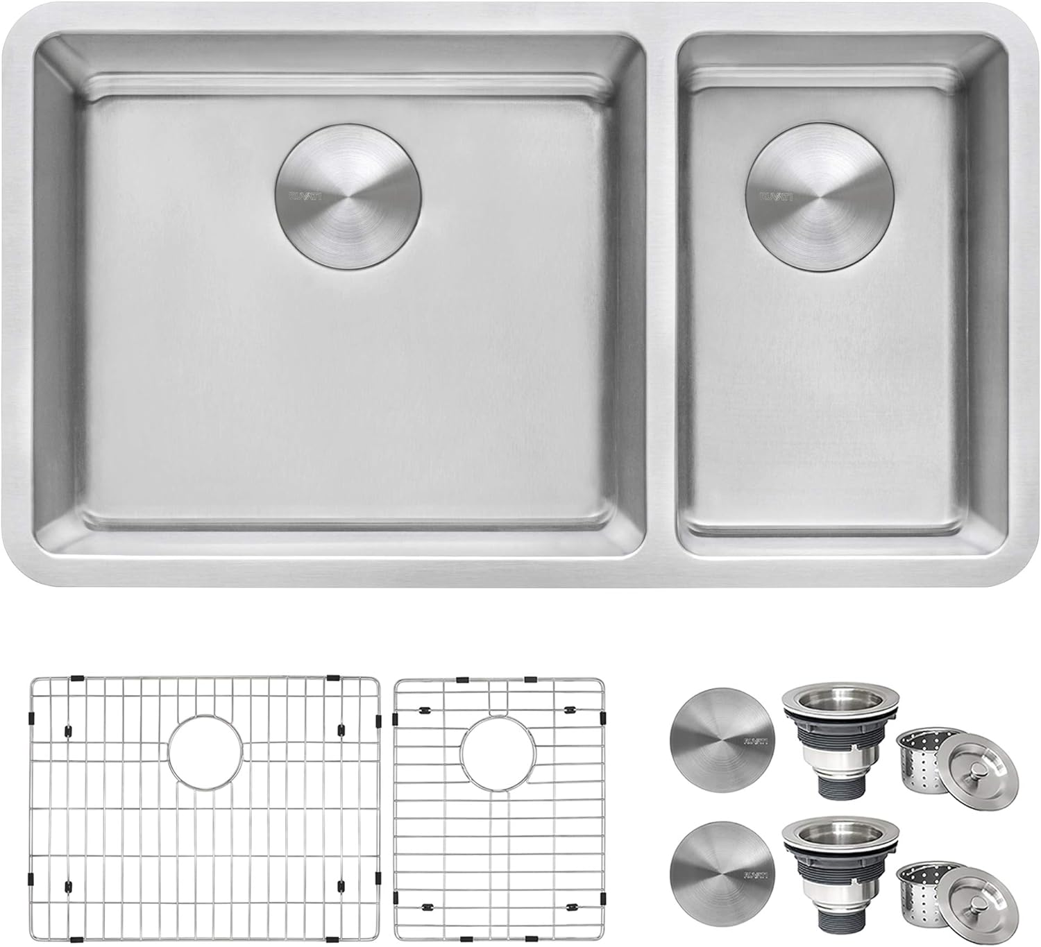 Ruvati 32-inch Undermount Kitchen Sink - 70/30 Double Bowl Kitchen Sink - 16 Gauge Stainless Steel Sinks with Brushed Finish hides scratches, Easy-to-Clean Undermount Sinks - RVM5300