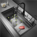 304 Stainless Steel Single Bowl Kitchen Sink Multi-Functional Ladder Type Bar Sink RV Sink with Pull-Out Faucet Top Mount Or Undermount (Color : Black, Size : 80x45x24cm) (Black 80x45x24cm)