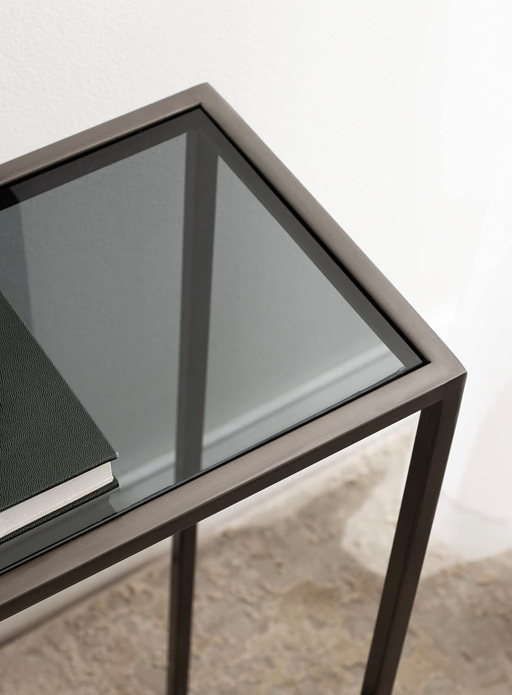 Kate and Laurel Jaspur Modern Narrow End Table, 16 x 8 x 24, Tinted Glass and Gray Metal, Decorative Contemporary Glass and Metal Side Table for Use as Bedroom Nightstand or Living Room Accent