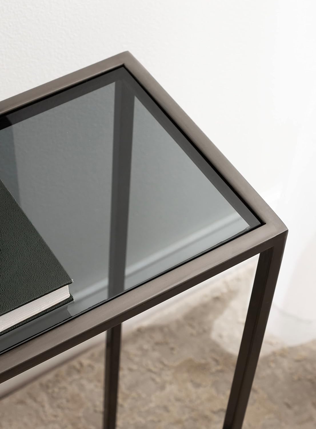 Kate and Laurel Jaspur Modern Narrow End Table, 16 x 8 x 24, Tinted Glass and Gray Metal, Decorative Contemporary Glass and Metal Side Table for Use as Bedroom Nightstand or Living Room Accent