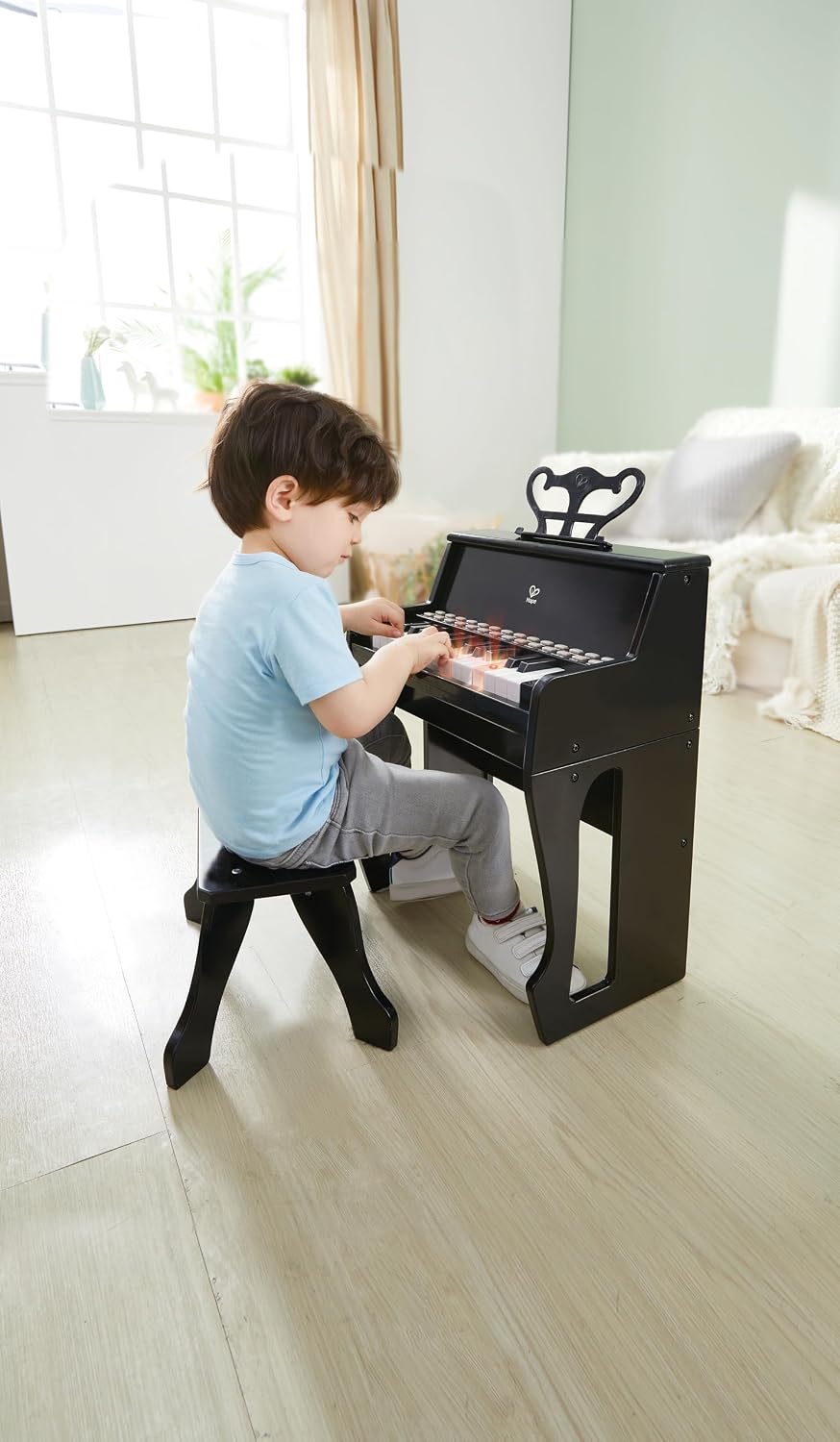 Hape Learn with Lights Black Piano with Stool