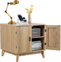 Fluted End Table with Charging Station, Mid Century Modern Nightstand with 2 Doors, Bed Side Table with Storage for Couch,Living Room,Small Spaces, Sofa Side Table for Office,Dorm-Natural