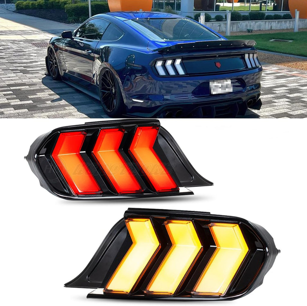 HCmotion Tail Lights For Ford Mustang Euro 2015-2023 (6 Lighting Modes), Start UP Animation With Sequential Turn Signal Rear Lamp Kit(Clear)