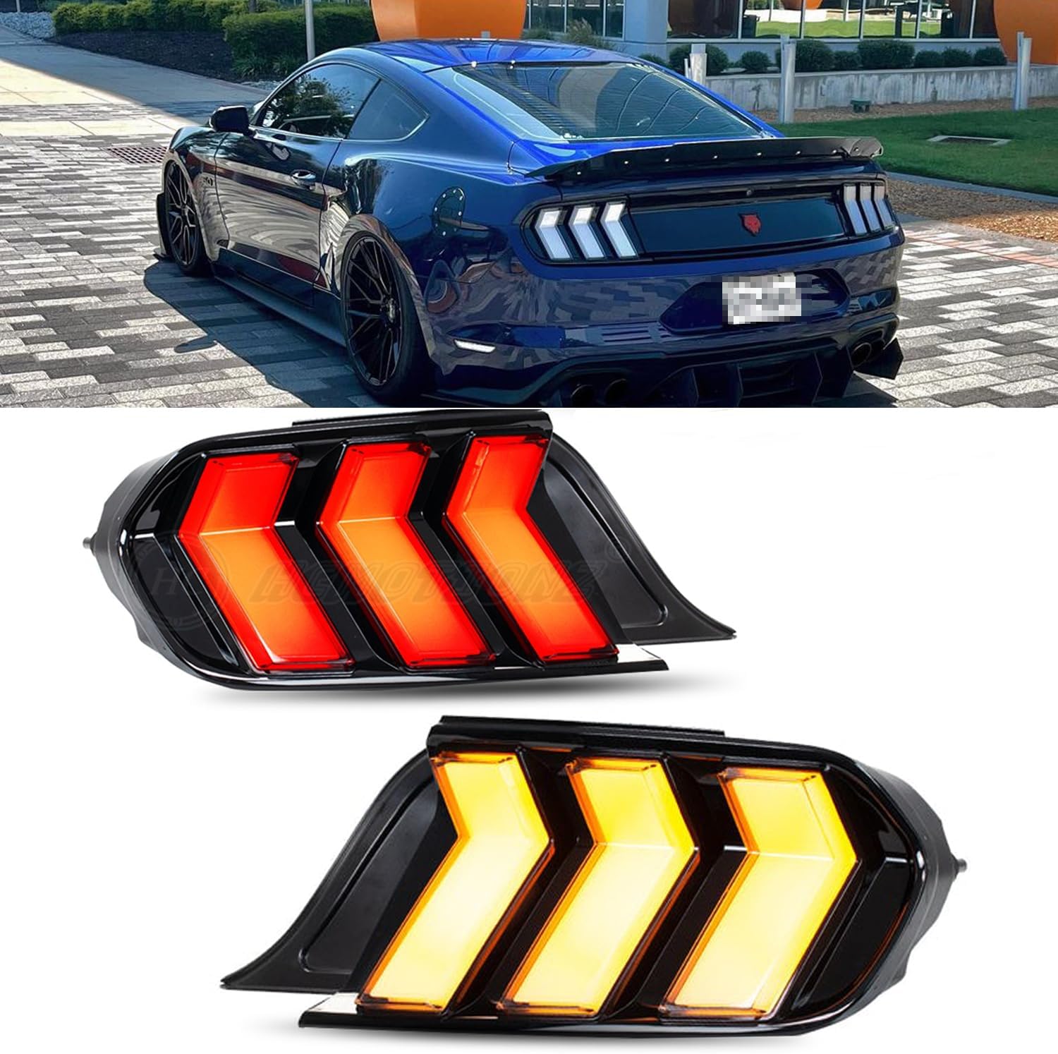 HCmotion Tail Lights For Ford Mustang Euro 2015-2023 (6 Lighting Modes), Start UP Animation With Sequential Turn Signal Rear Lamp Kit(Clear)