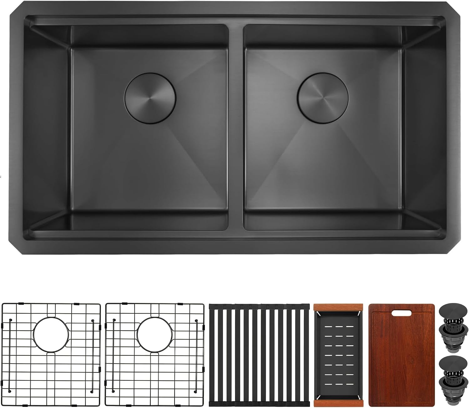 MILOSEN Black Double Bowl Kitchen Sink, 30x18 Inch T304 Stainless Steel Undermount Workstation Sink, 50/50 Double Bowl 10 Inch Deep Handmade Kitchen Sinks, Undermount Black Sinks with Accessories