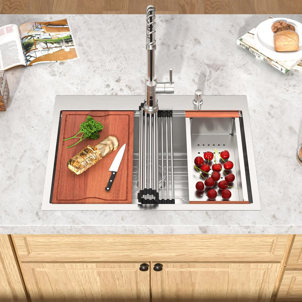 30 Drop In Kitchen Sink Workstation - 30x22 Kitchen Sinks Drop In Stainless Steel 16 Gauge Single Bowl Topmount Handmade Over Counter Sink Basin #TLT-0046