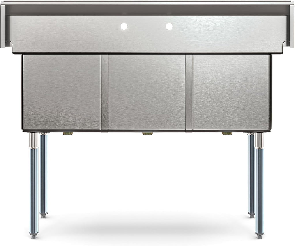KoolMore 51 in. Three Compartment 16-Gauge Stainless-Steel Commercial Kitchen Sink, Bowl Size 15x15x14, with Three Basins for Washing and Rinsing Dishes and Pre-Drilled Faucet Holes (KM-SC151514-N316)