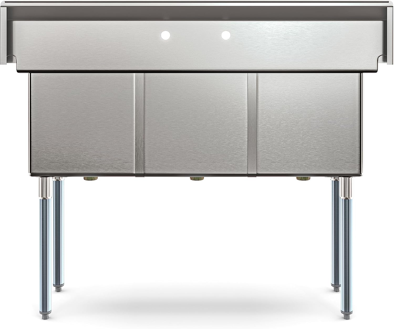 KoolMore 51 in. Three Compartment 16-Gauge Stainless-Steel Commercial Kitchen Sink, Bowl Size 15x15x14, with Three Basins for Washing and Rinsing Dishes and Pre-Drilled Faucet Holes (KM-SC151514-N316)