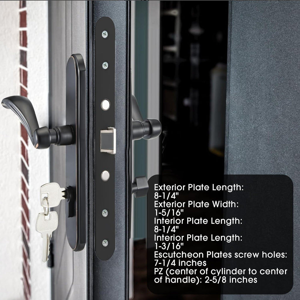 HauSun Storm Door Handle Set Replacement Kit with 2 Point Mortise Lock and Key,Security Door Keyed Lever Handle Fits for Pella or Larson Storm Door (Oil Rubbed Bronze)