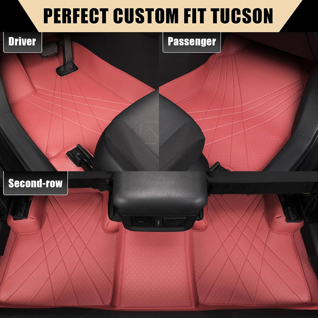 EKR Custom Floor Mats for Hyundai Tucson 2016-2021, Front & 2nd Row Luxury Car Floor Mat Fit Tucson 2016 2017 2018 2019 2020 2021 - Leatherette Floor Liners(Burgundy)