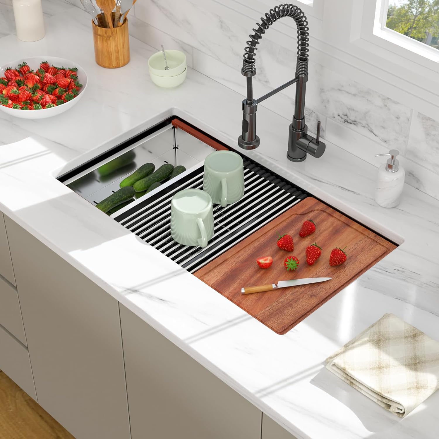 33 Black Undermount Kitchen Sink - 33x19 Gunmetal Black Double Bowl Kitchen Sinks Workstation 16 Gauge Stainless Steel Sink Low Divide Double Basin 50/50