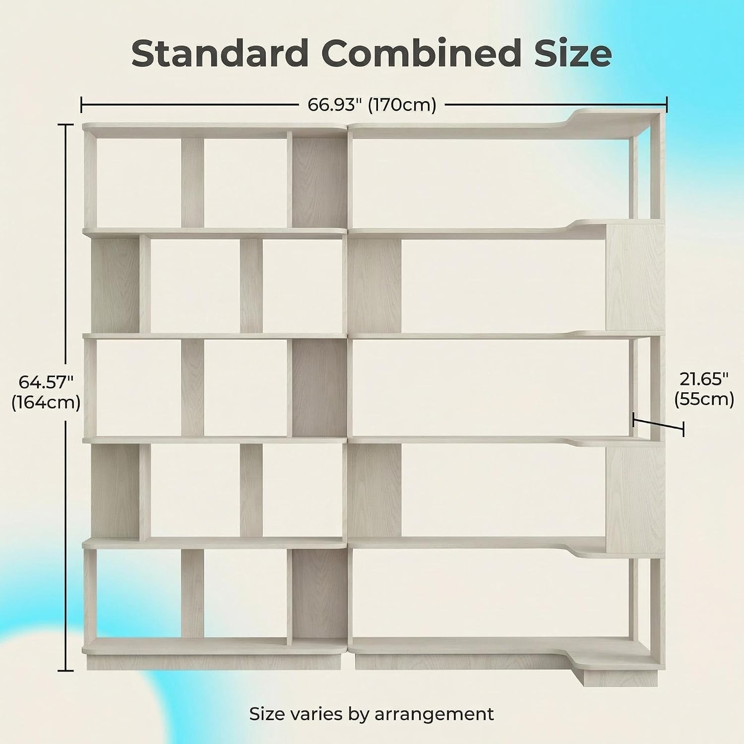 Corner Bookshelf, L Shaped, Set of 2,White Oak | Modular Geometric Design, Large Storage Display, Freestanding Wooden Unit, For Living Room Home Office