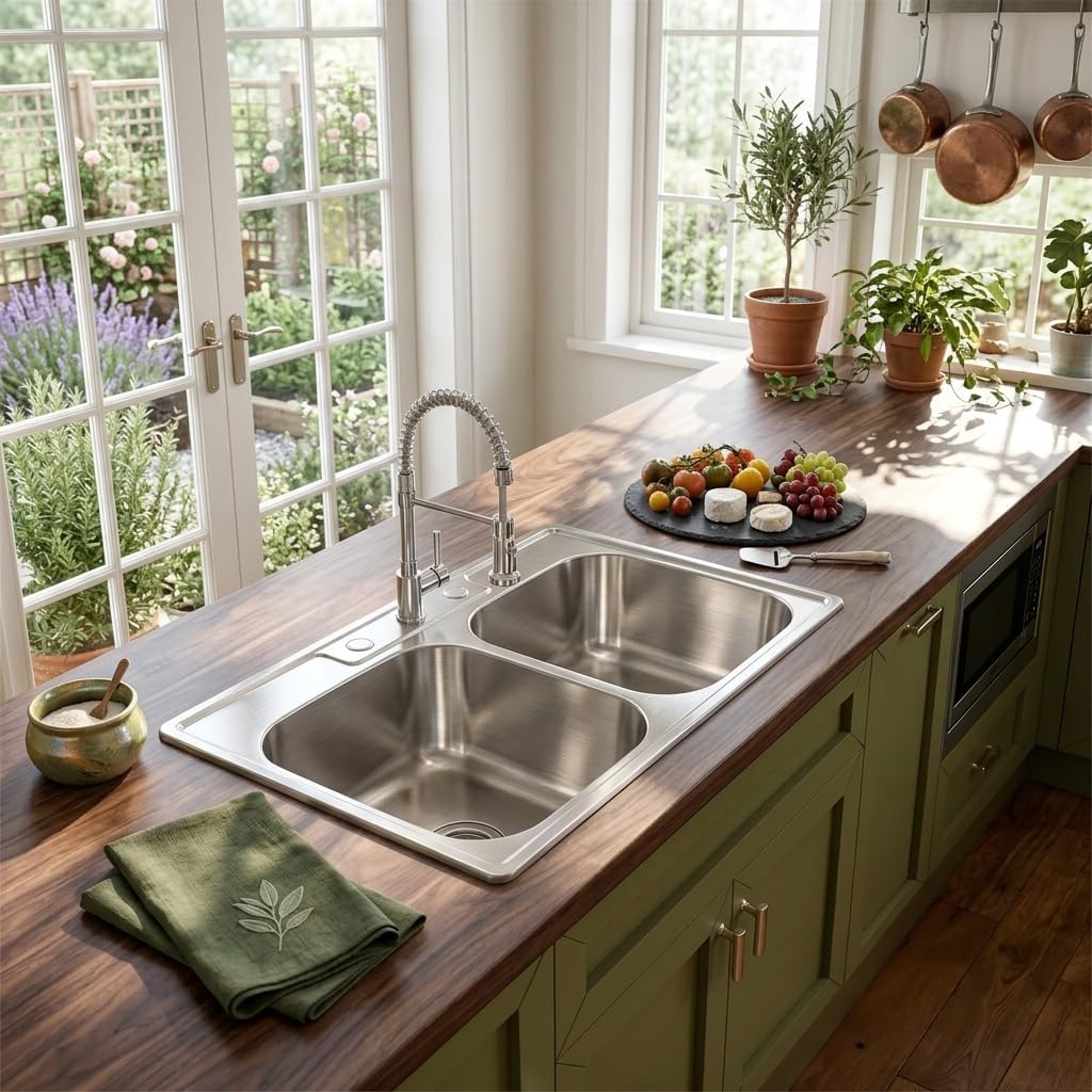 Kitsitchen 33x22 Drop in Kitchen Sink, 33 Inch 304S Stainless Steel Double Bowl Kitchen Sinks with 50/50 Design and Two Strainer, 33' X 22'X 9' Large and Deep Top Mount Kitchen Sinks with 3 holes