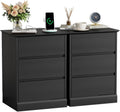 2 pcs Nightstand with Charging Station, Side Table with 3 Drawers, Wooden Bedside Table with Type C, USB Ports and Outlets for Bedroom, Black