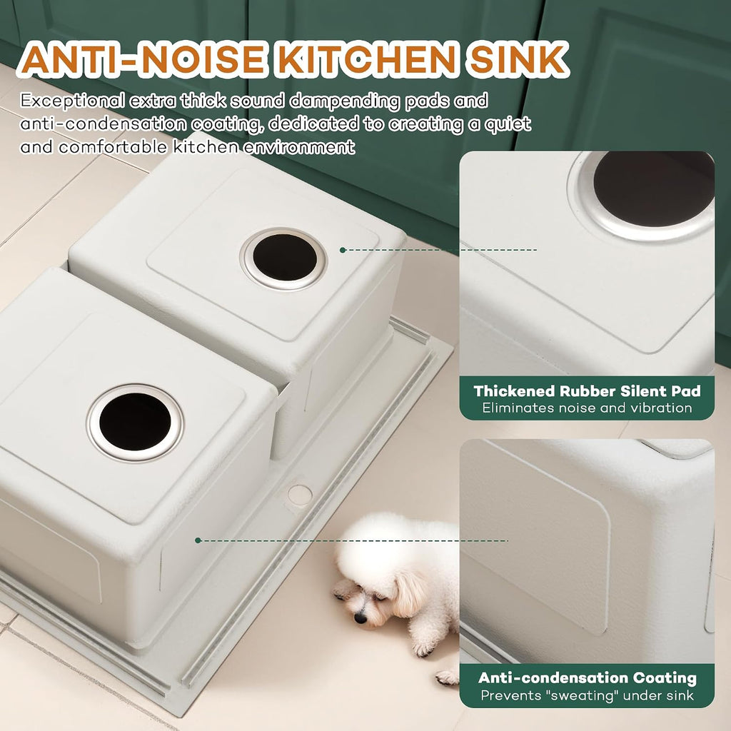 Rhbamoa Double Bowl Drop In Kitchen Sink 31 Inch,16-Gauge T304 Stainless Steel Topmount Kitchen Sink,50/50 Double Bowl Kitchen Sinks,10 Inch Deep Sinks with All Accessories, Brushed Finish