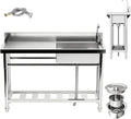 304 Stainless Steel Commercial Triple Bowl Sinks with 20' L x 13' W x 8' D Bowl, 47.3 inch Free Standing Sink Station, Restaurant Sink for Home Bar Restaurant Loading 286 Lbs