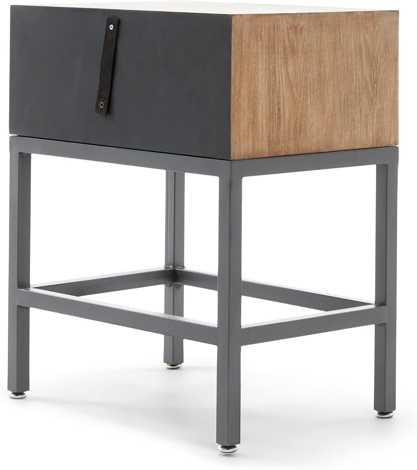 Tommy Hilfiger Hayworth Side Table, Mirrored Storage Drawer with Wood Overlay, Wooden Frame, Metal Base, Ideal in Small Spaces, EndTable, BedsideTable, Nightstand for Living Room or Bedroom, Ash Gray