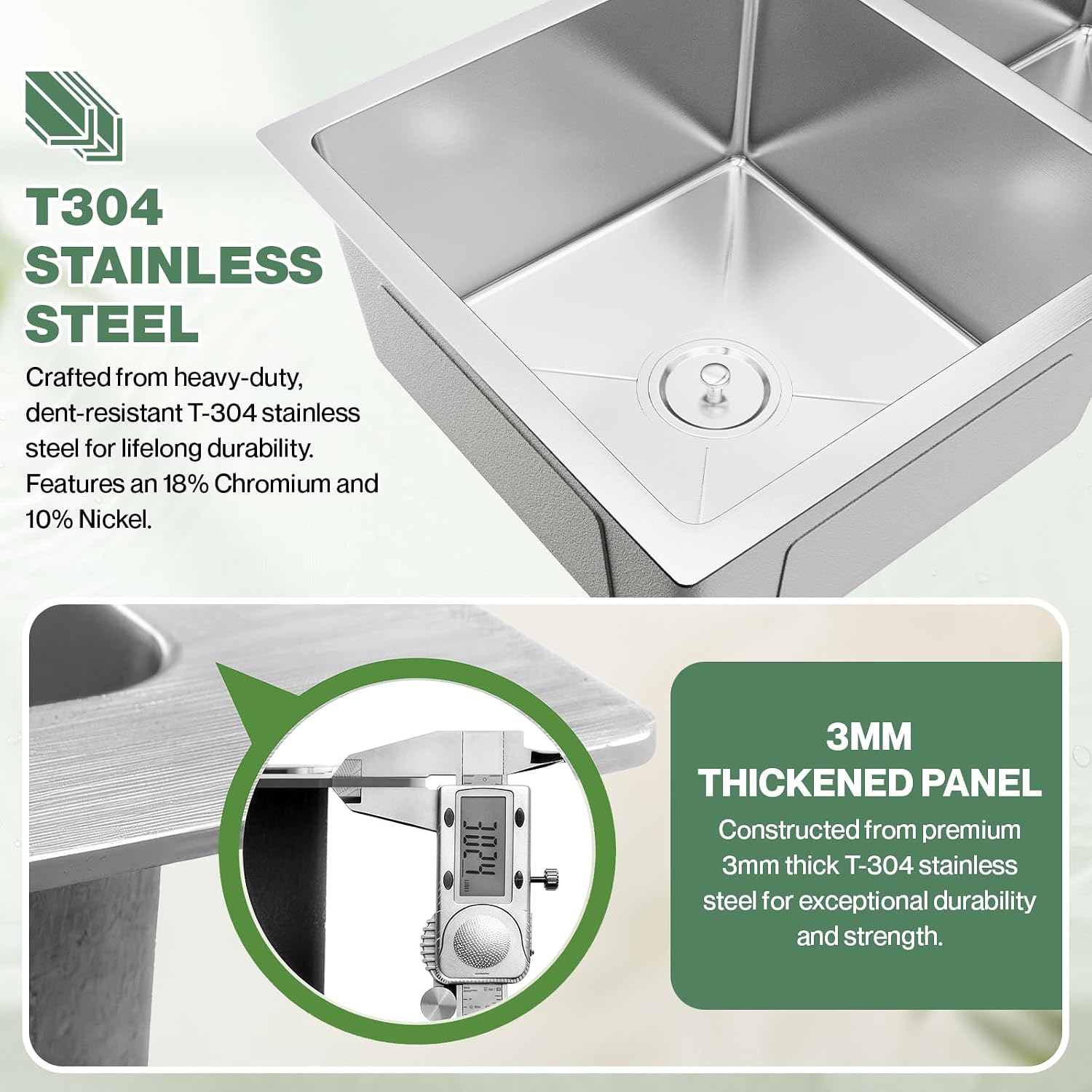 31' x 18' Double Bowl Kitchen Sink, Drop-in/Topmount 304 Stainless Steel Sink with Nano Coating & Accessories Set