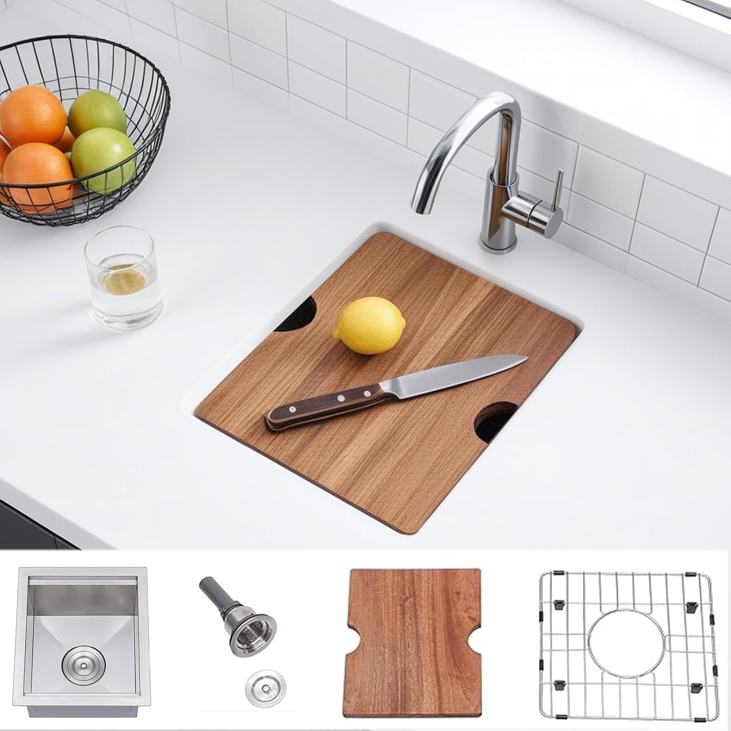 KINGO HOME 13x15 Inch Stainless Steel Small Bar Sink Undermount, RV Sinks Workstation 16 Gauge Ledge RV Kitchen Single Bowl Kitchen Wet Bar Prep Sink with Accessories