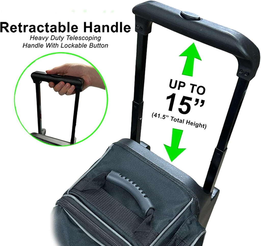 Pyramid Prime Triple Roller 3-Ball Bowling Bag with Extra Large Shoe Compartment (Fits Two Pairs of US Mens Size 15), Retractable Locking Handle (Extends to 41.5'), 1 Large Accessory Pocket, 5' Wheels
