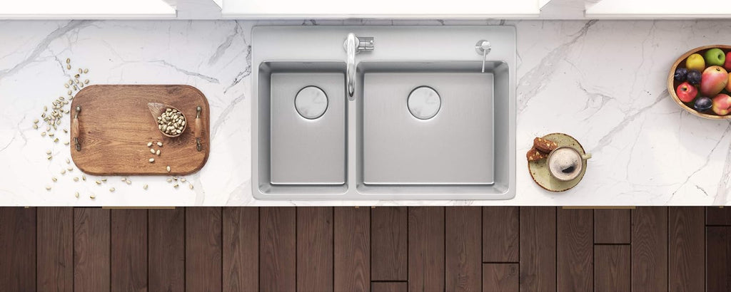 Ruvati 33 x 22 inch Drop-in Topmount Kitchen Sink - 16 Gauge Stainless Steel 30/70 Double Bowl Kitchen Sink with Brushed Finish hides scratches, Easy-to-Clean Drop-in kitchen Sink - RVM5176