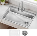 KRAUS Fairlane 33-inch ADA Compliant Drop In/Top Mount Single Bowl 18-Gauge Stainless Steel Kitchen Sink, KHT640-33-5.5