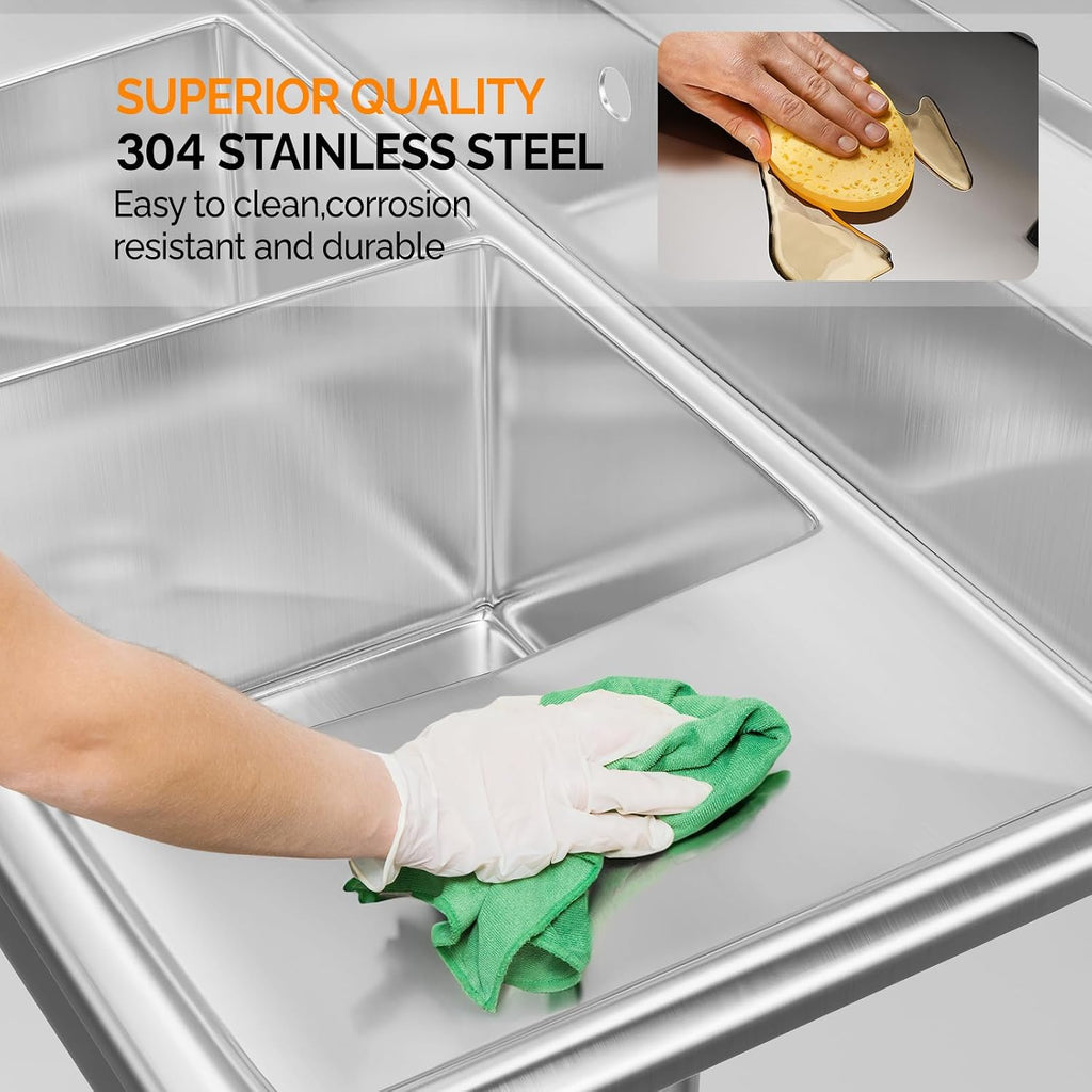 ROVSUN Commercial Sink, Stainless Steel Sink with 3 Compartment and 2 Sides Drain Rack, 20' x 54' x 43.5' Freestanding Utility Sink, Great for Restaurant Kitchen Laundry Room Garage Sunroom