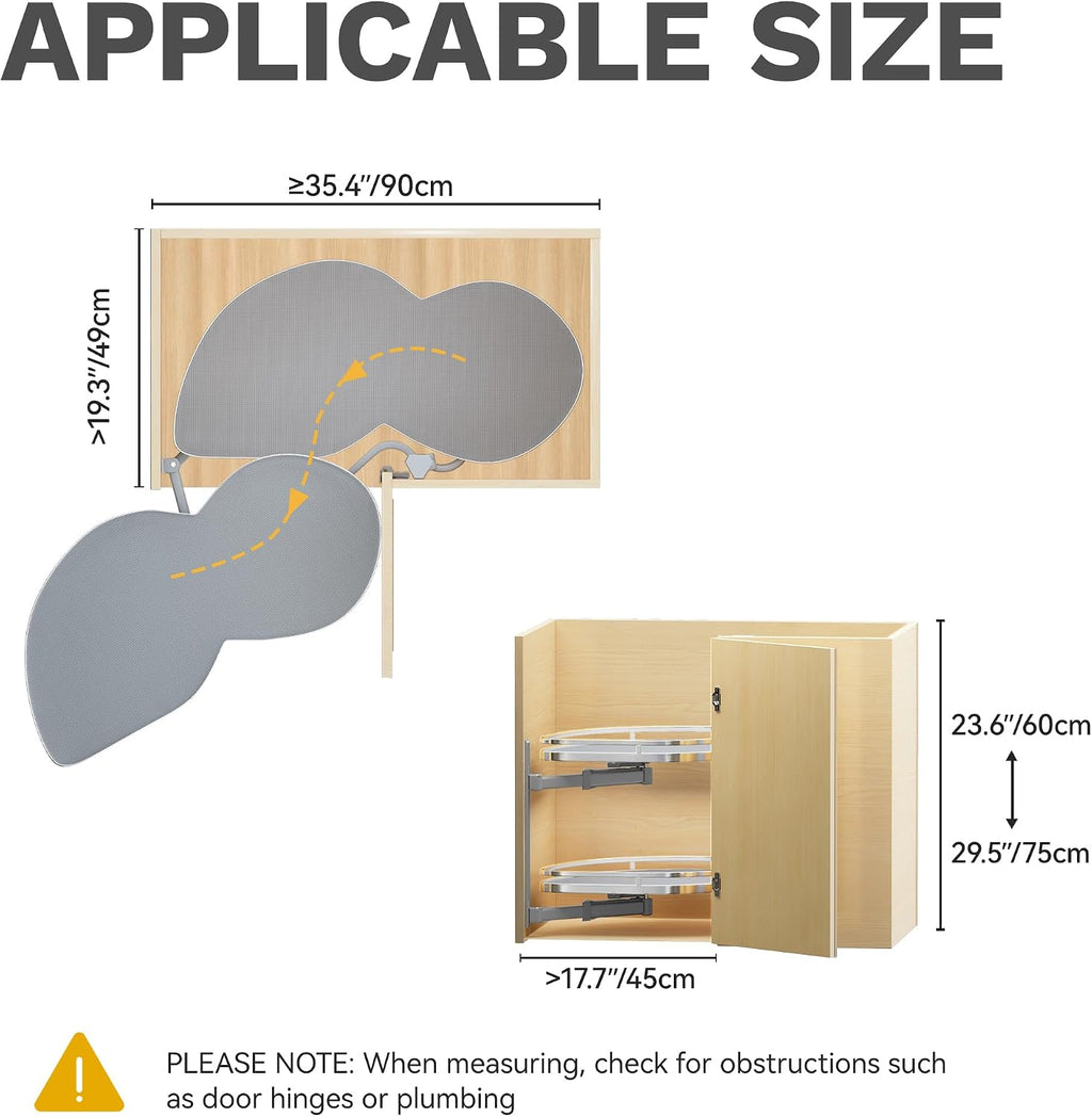 DWVO Corner Cabinet Pull-Out Organizer, 2-Tier Blind Corner Shelf with 270° Swing-Out Tray, Left Swing, Heavy-Duty Chrome Plated Iron, 32.7'x17.3'x21.3', Gray